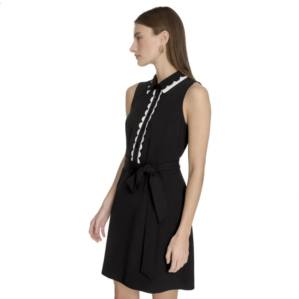 Karl Lagerfeld Black Mini Dress with White Scalloped Details - Picture 3 of 9